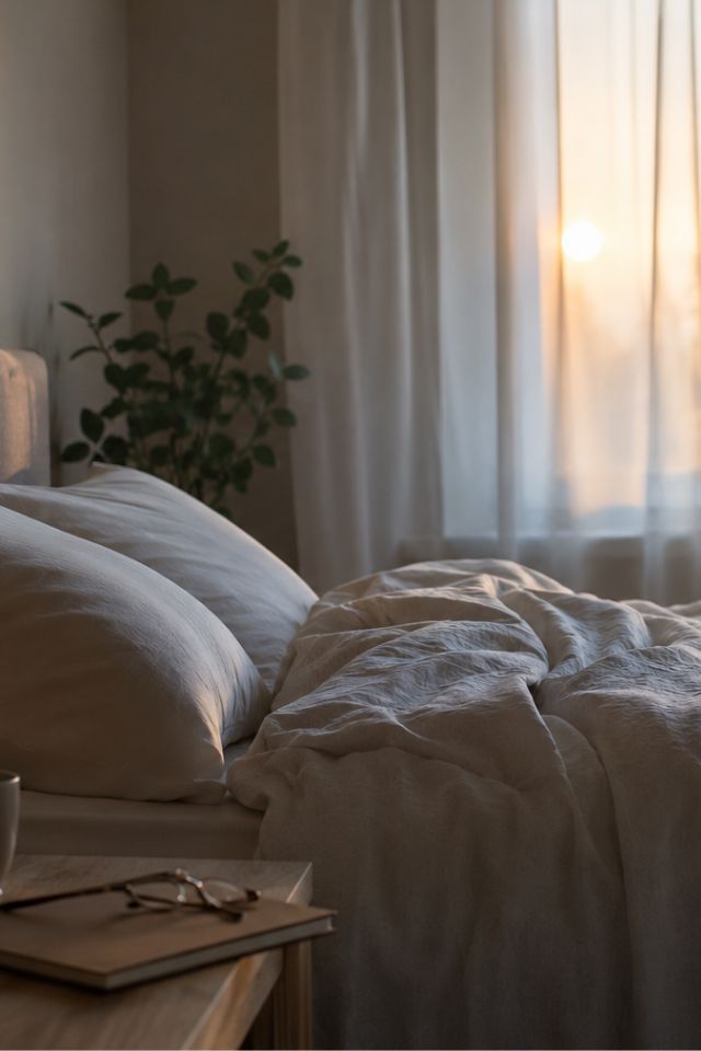 Rustige slaapkamer na een nacht slecht slapen door stress